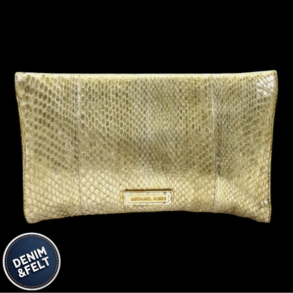 Michael Kors Womens Gold Embossed Reptile Skin Envelope Clutch Bag/Crossbody 🐍 - Picture 1 of 14